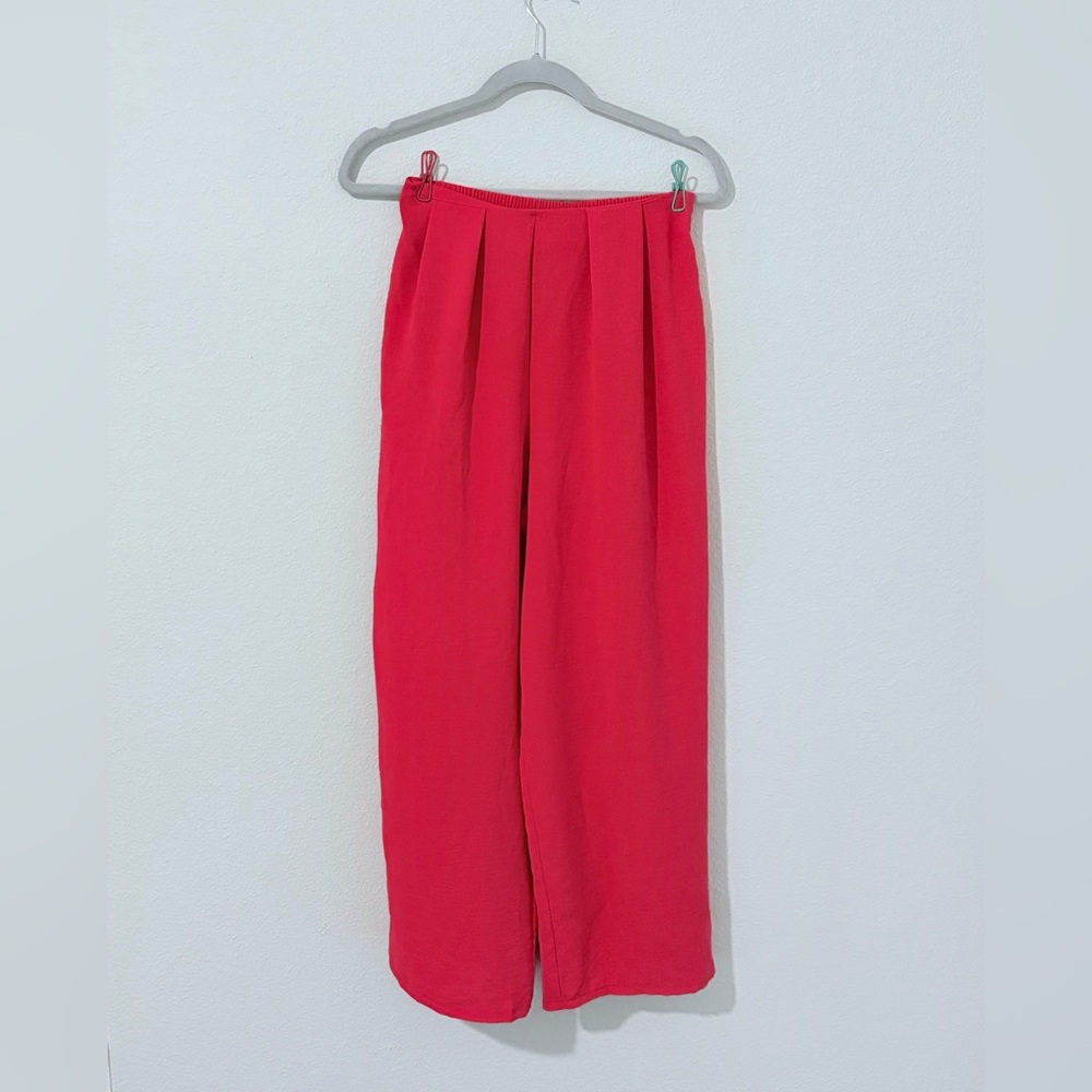 Zara Vibrant Hot Pink Pleated Cropped Wide Leg Pants